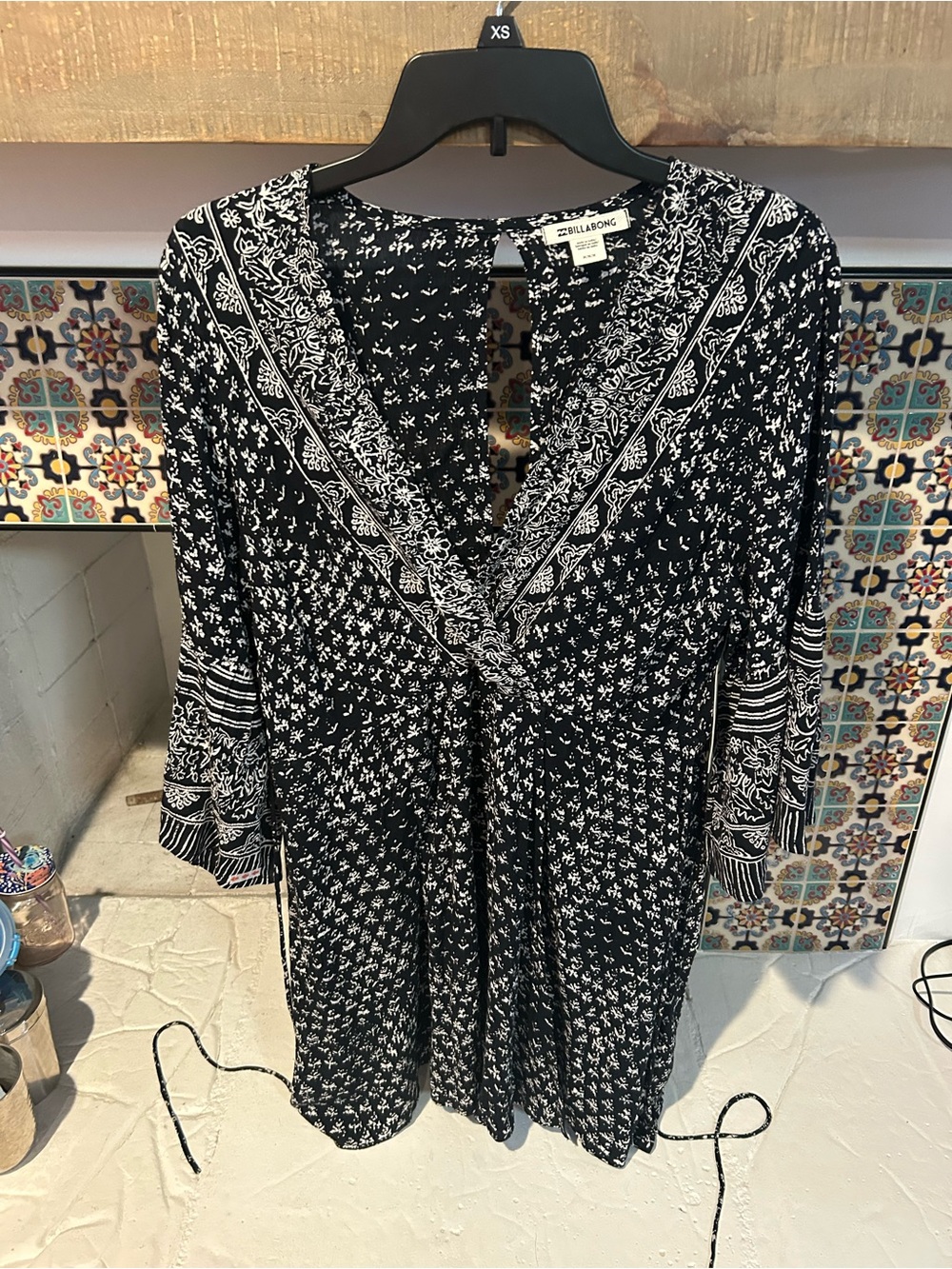 Billabong Black & White Printed Tie-Front Tunic